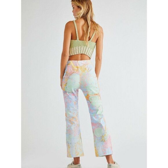 NEW FREE PEOPLE Sz S LEFTY HIGH RISE PRINTED FLARE PANTS - Picture 2 of 3